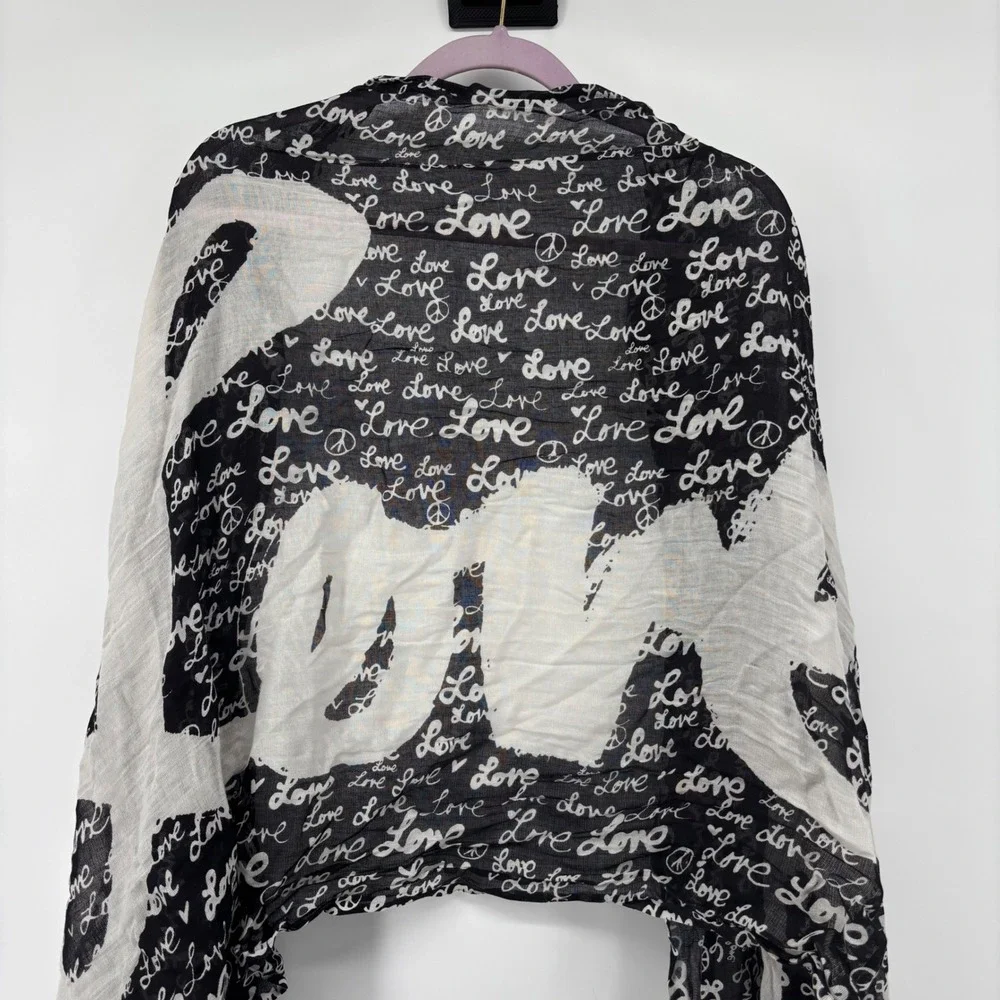 Made of Me Black White Love Peace Sign Graphic Oversized Wrap Scarf 80x28
